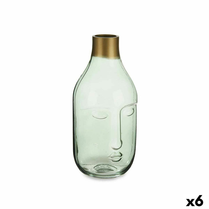 Vase Gift Decor Green Glass Face 11 x 24,5 x 12 cm (6 Units)