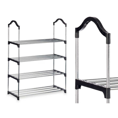 Shoe Rack 4 Shelves 76 x 26 x 58 cm Silver Black Metal (6 Units)