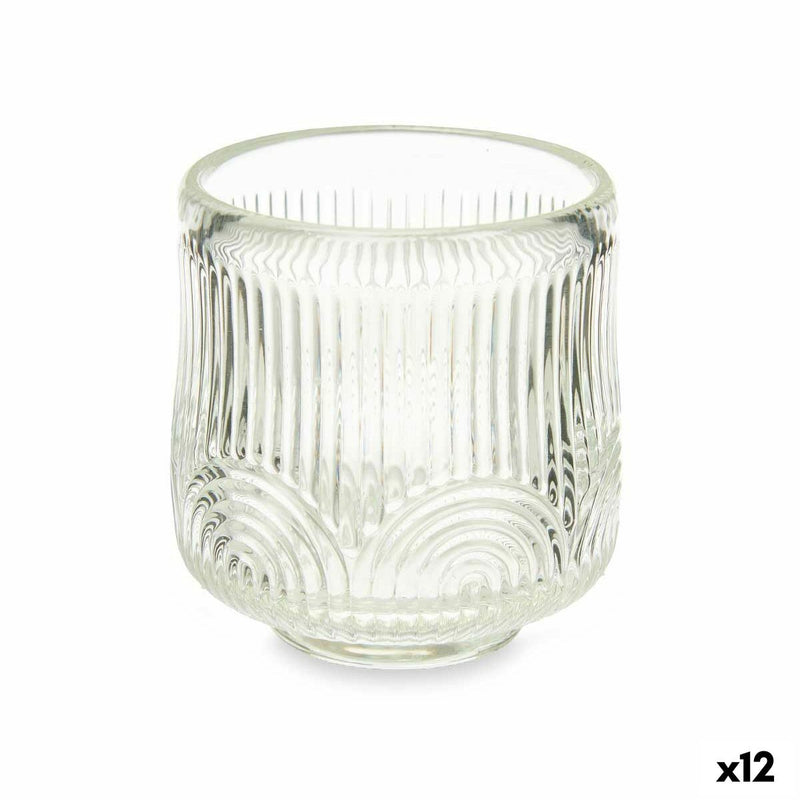 Candleholder Stripes Transparent Crystal 7,5 x 7,8 x 7,5 cm (12 Units)