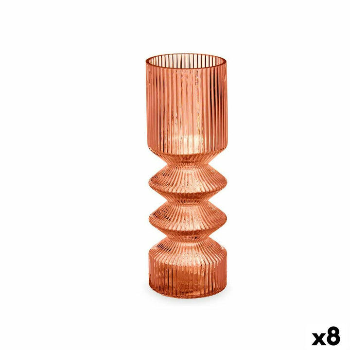 Vase Gift Decor Orange Tile Crystal Stripes 8 x 23 x 8 cm (8 Units)