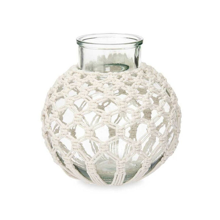 Vase Gift Decor White Transparent Cloth Glass Macrame 25 x 26,5 x 25 cm (4 Units)