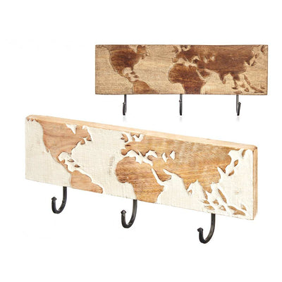 Wall mounted coat hanger Mango wood 38 x 16 x 5 cm (6 Units) World Map