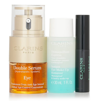 Clarins Double Serum Eye Set: Double Serum Eye 20ml + Instant Eye Make-up Remover 30ml + Supra Lift & Curl Mascara 3ml - 3pcs