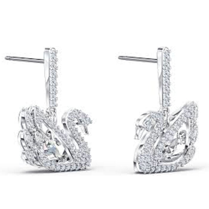 Dancing Swan Drop Earrings Swan 5514420 - White, Rhodium Plated - White