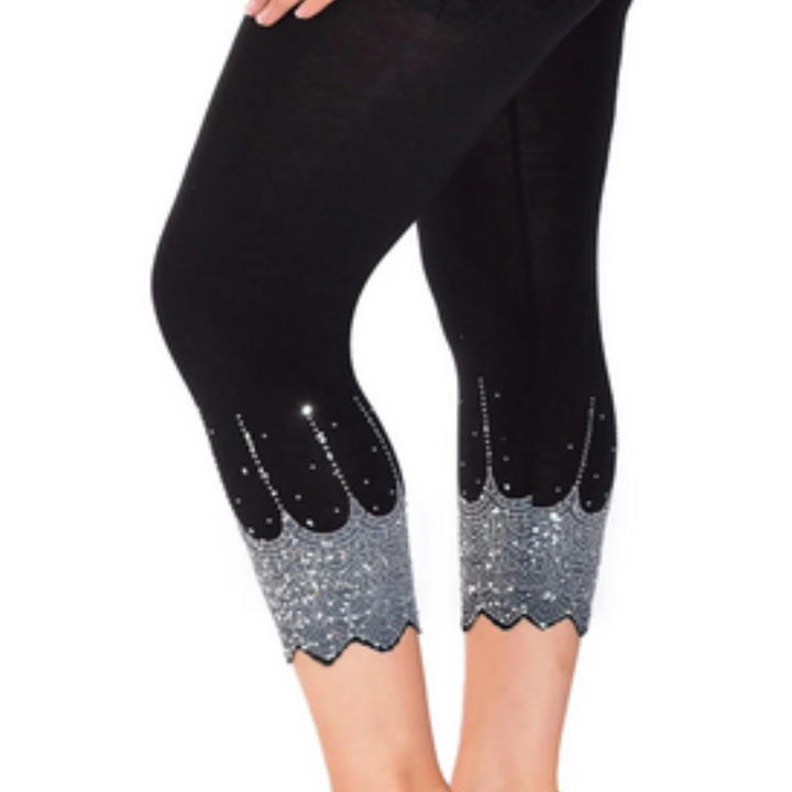 3/4 Length Beaded Scallop Hem Leggings