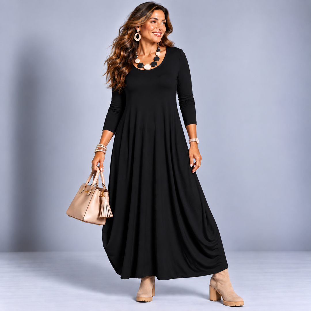 Long Sleeve Calf Length Balloon Dress