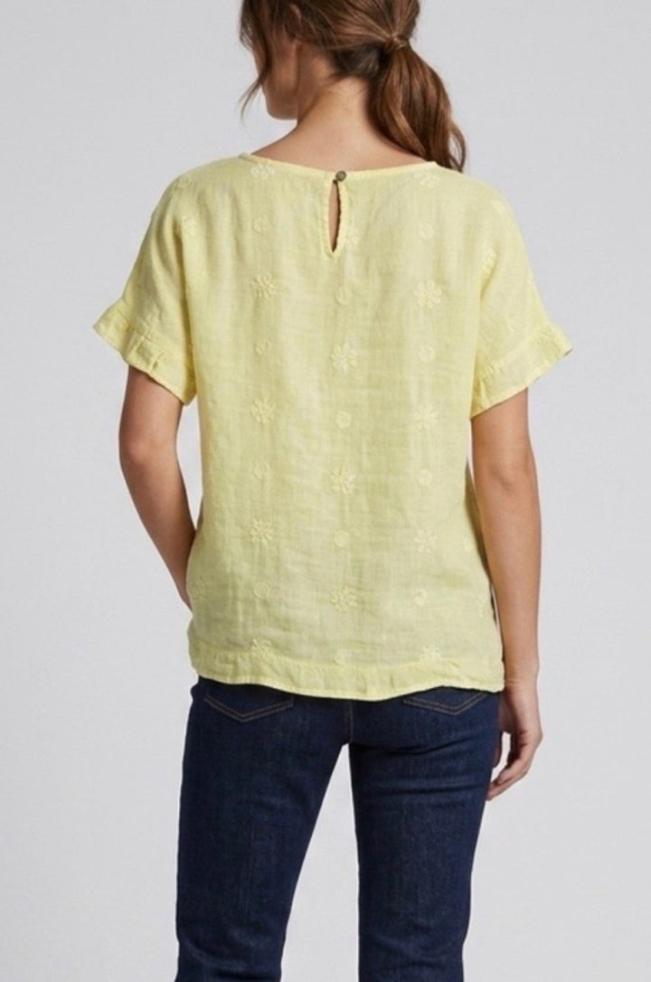 Daisy Embroidered Soft Cotton Top in Yellow, Blue or White