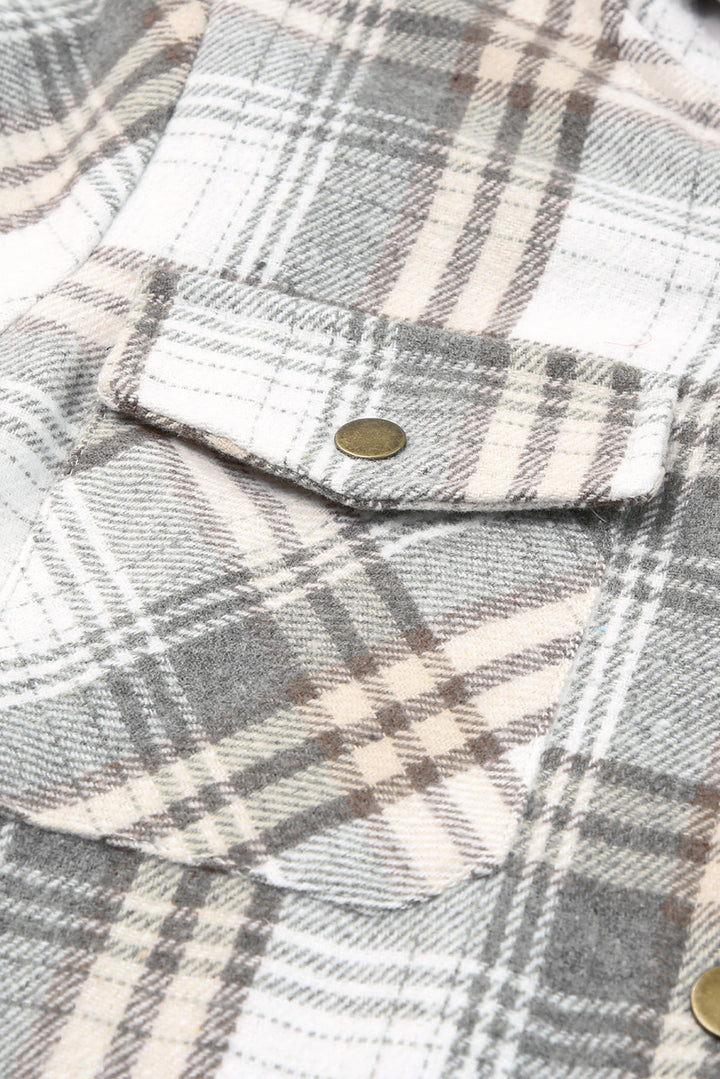 Blue Plaid Pattern Sherpa Lined Hooded Shacket