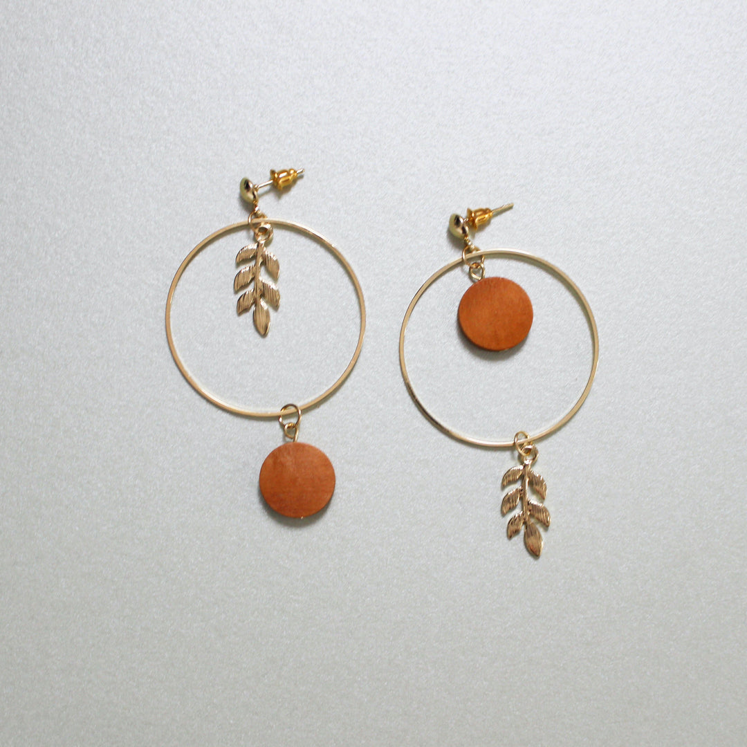 Kara Wooden Disc Botanical Hoop Earrings