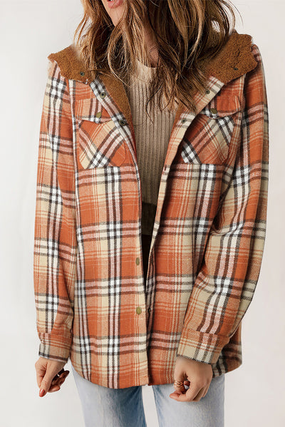 Blue Plaid Pattern Sherpa Lined Hooded Shacket