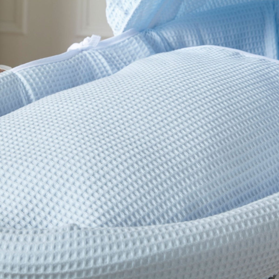 Blue Waffle Grey Wicker Baby Moses Basket With Stand