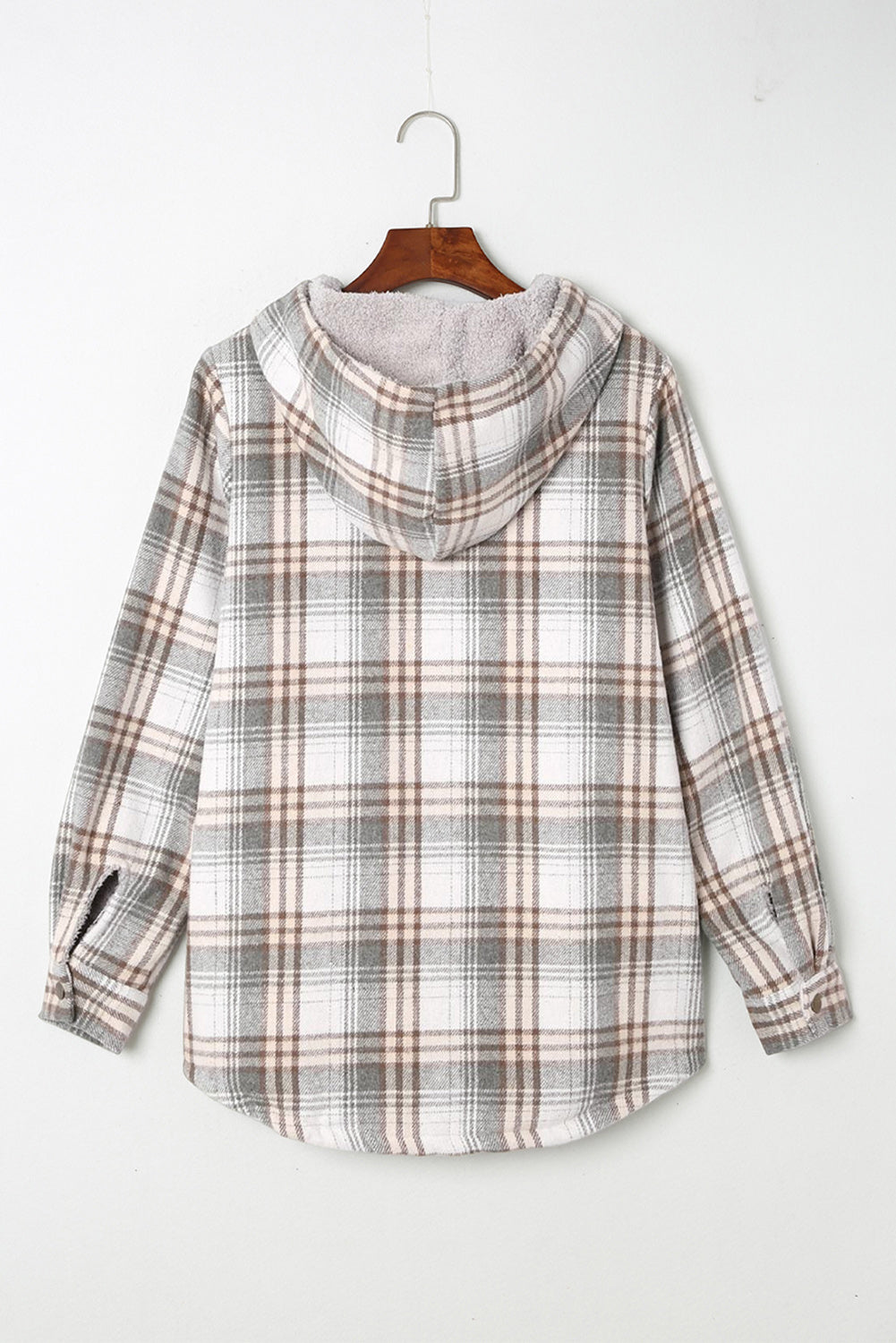 Blue Plaid Pattern Sherpa Lined Hooded Shacket