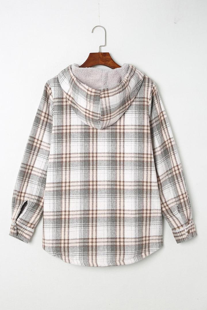 Blue Plaid Pattern Sherpa Lined Hooded Shacket