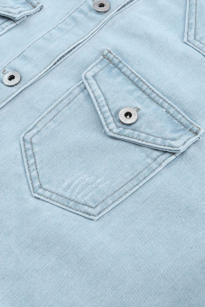 Sky Blue Flap Pocket Buttoned Raw Hem Denim Jacket