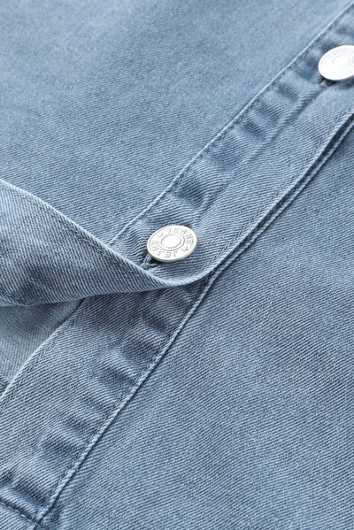 Gray Buttoned Long Sleeve Denim Mini Dress