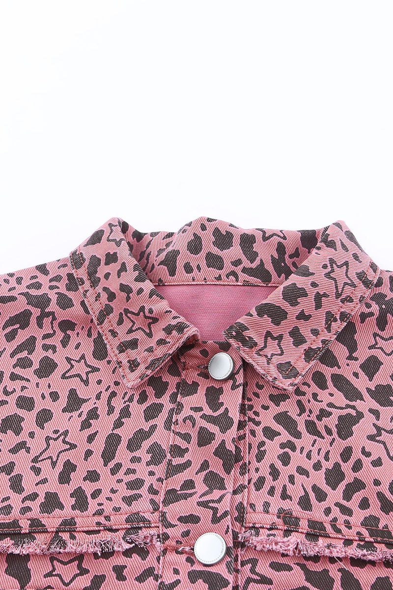 Pink Stars & Animal Spots Print Button Up Denim Shacket