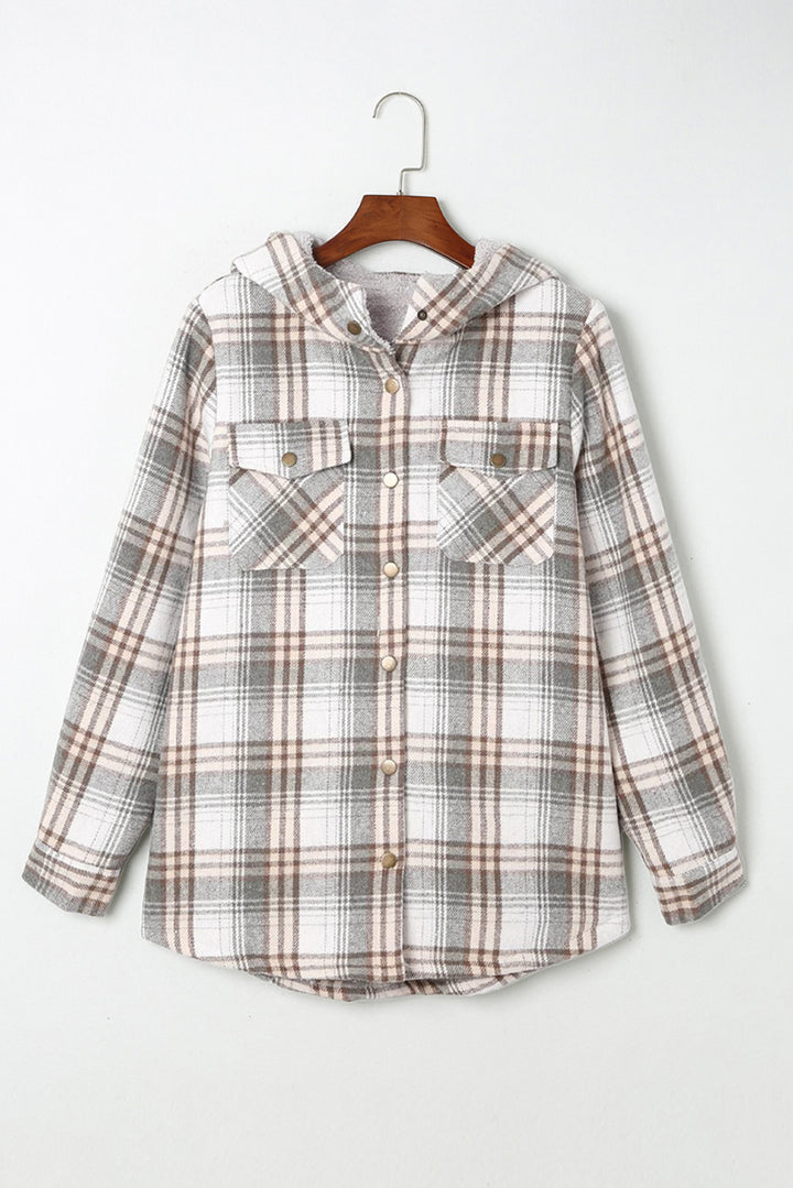 Blue Plaid Pattern Sherpa Lined Hooded Shacket