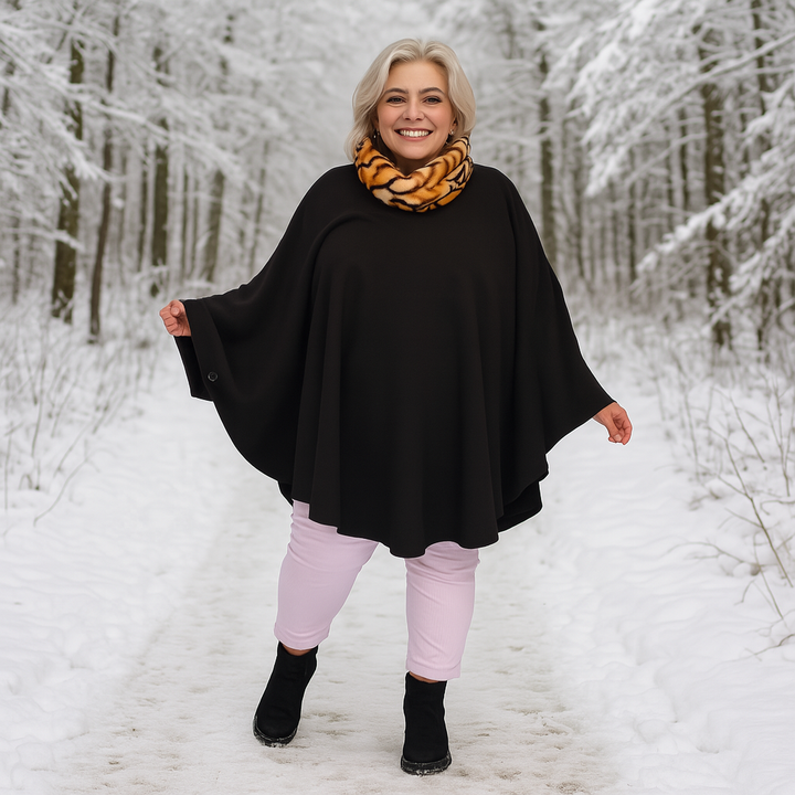 FLEECE POLO NECK OVERSIZED PONCHO / JUMPER