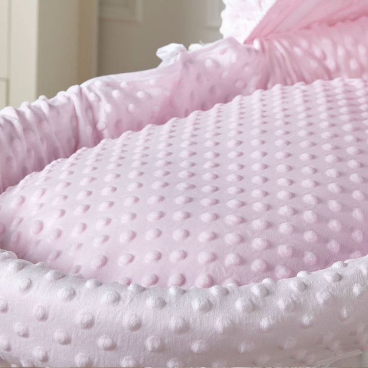 Pink Dimple White Wicker Baby Moses Basket With Stand
