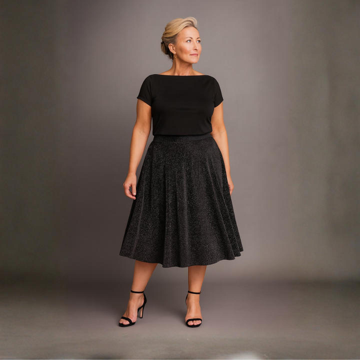 Sparkly Elastic Waist A-Line Swing Skirt