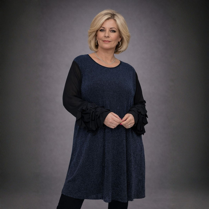 Sparkly Swing Dress with Chiffon Frilled Sleeves