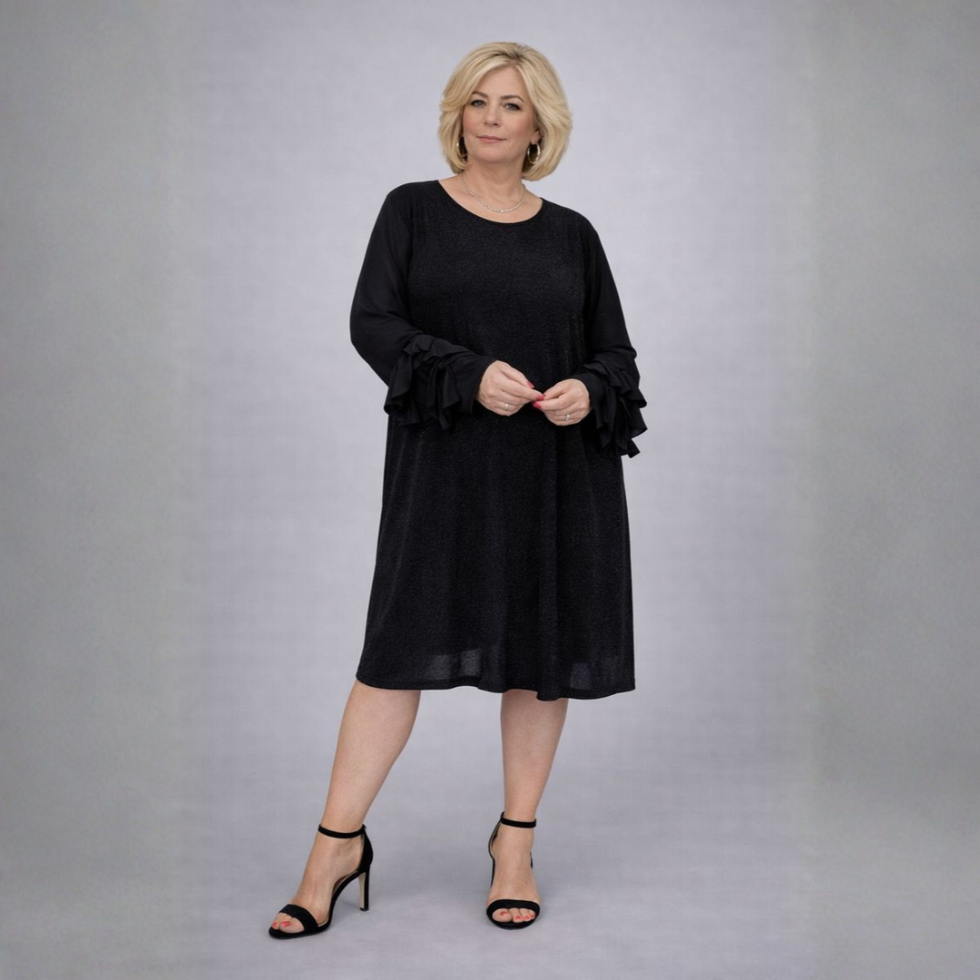Sparkly Swing Dress with Chiffon Frilled Sleeves