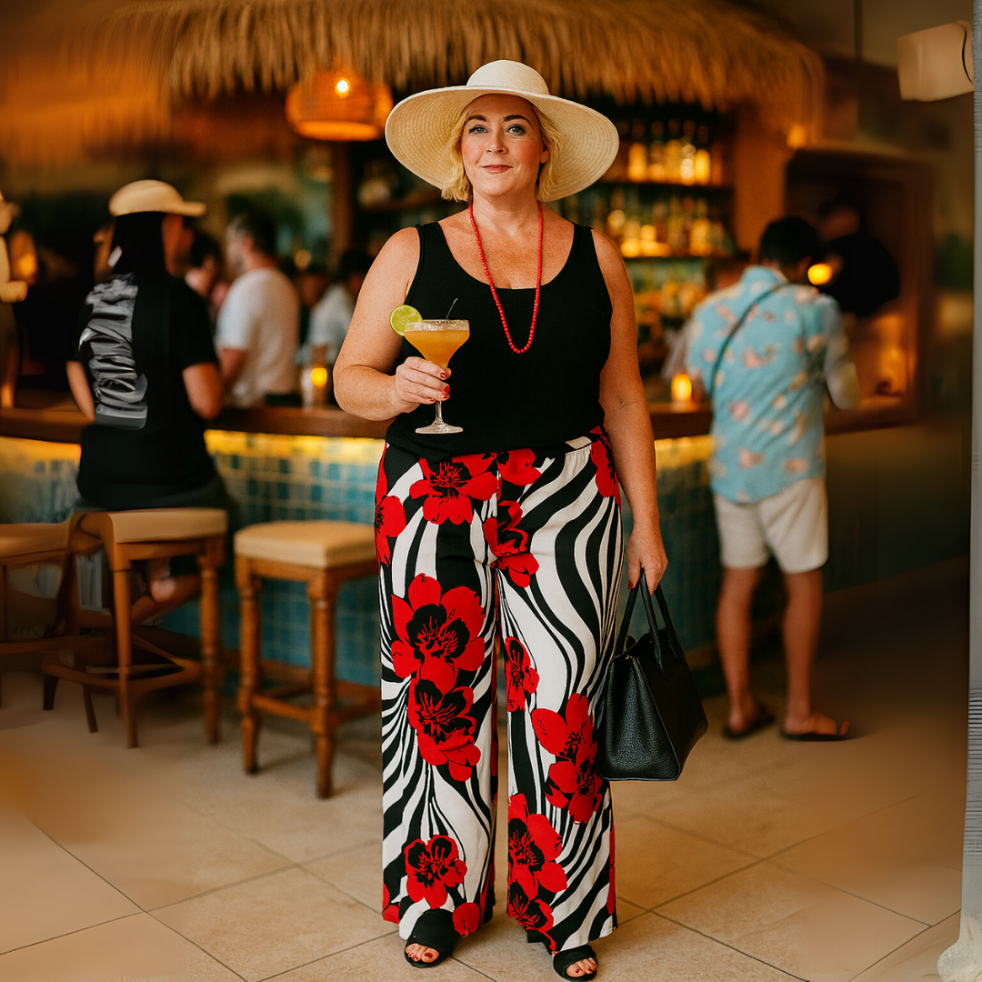 Red White Black Swirl Wide Leg Palazzo Trousers