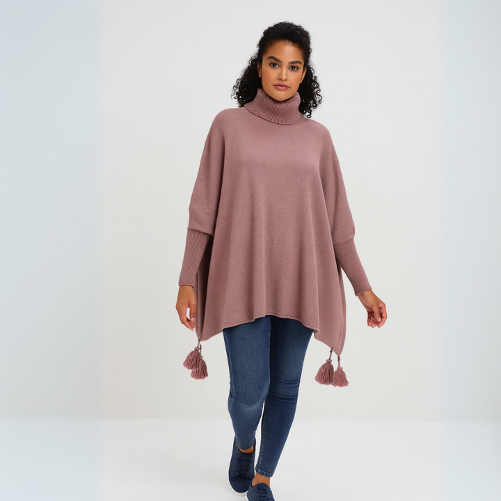 Polo Neck Oversized Jumper with Tassle Detail