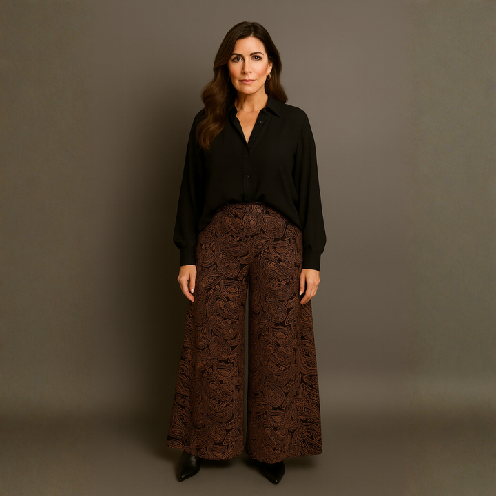 Feature hem wide leg elastic waist palazzo trousers