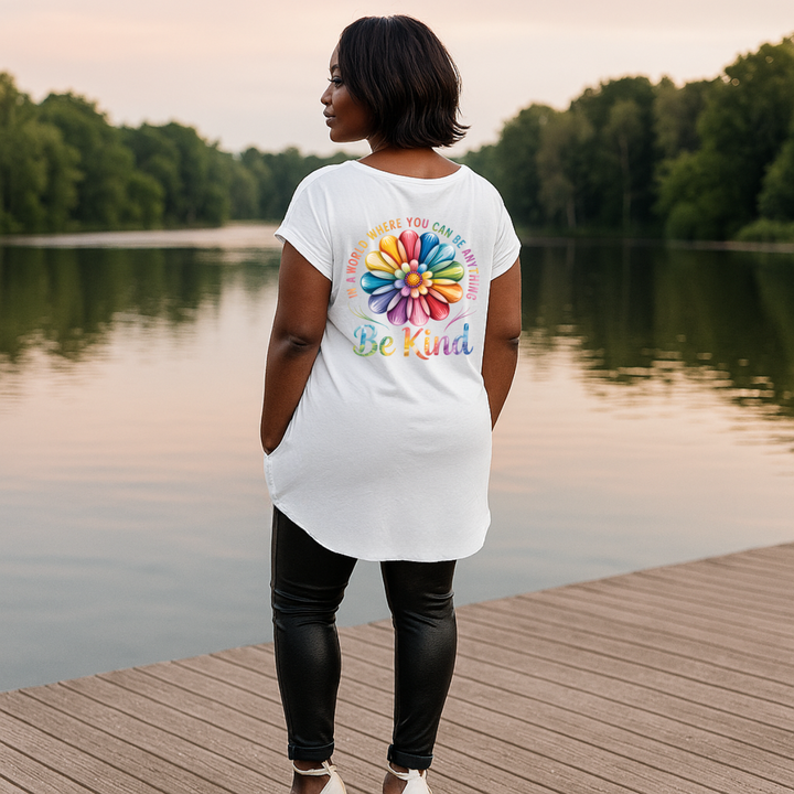 Long Be Kind Dipped-Hem T-Shirt with Side Pockets