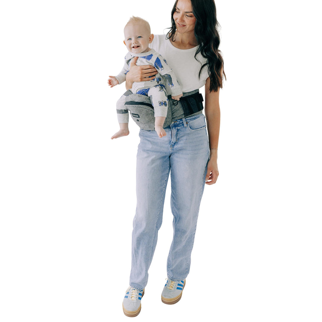 TushBaby Original Hip Seat Carrier – Up to 45 lbs, Grey, Storage & Nursing