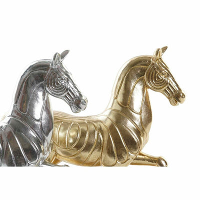 Figura Decorativa DKD Home Decor 34 x 9,5 x 33,5 cm Cavalo Prateado Dourado (2 Unidades)