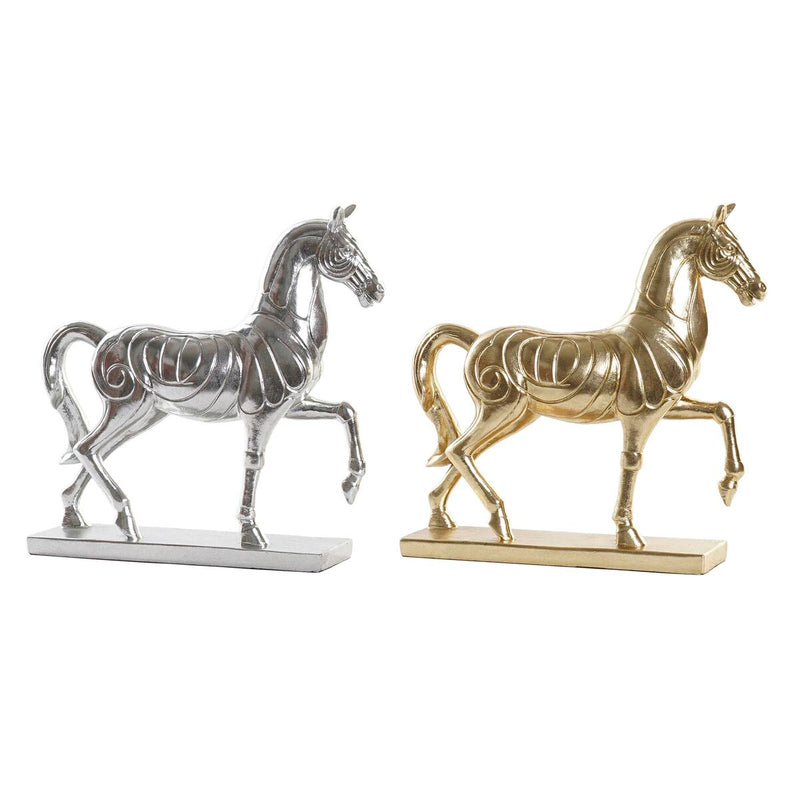 Decorative Figure DKD Home Decor 34 x 9,5 x 33,5 cm Horse Silver Golden (2 Units)