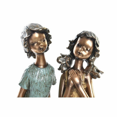 Figurine Décorative DKD Home Decor 17 x 13 x 22 cm Rouge Doré Turquoise Enfants (2 Unités)