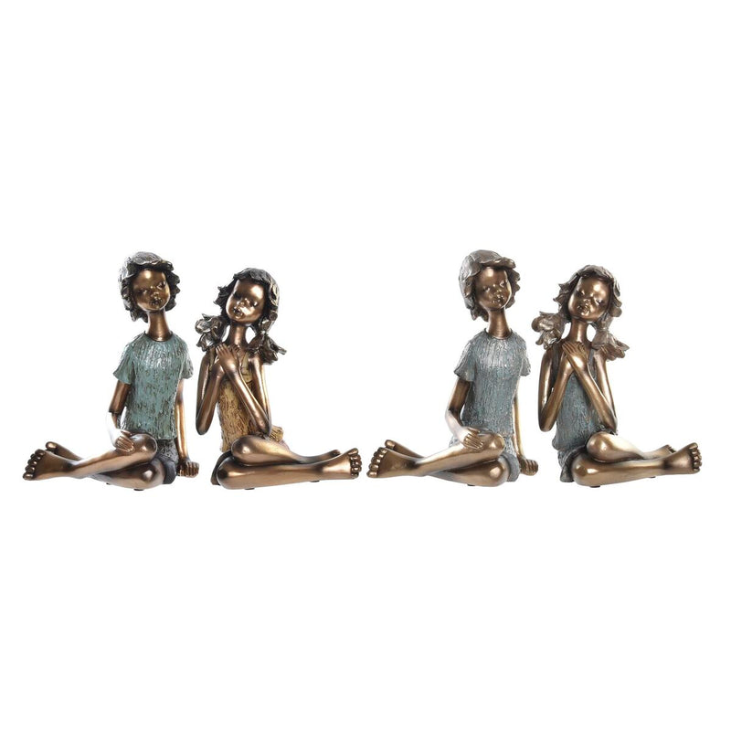 Figurine Décorative DKD Home Decor 17 x 13 x 22 cm Rouge Doré Turquoise Enfants (2 Unités)