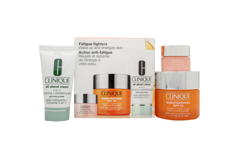 Clinique Fatigue Fighters Gift Set 50ml Superdefense Multi-Correcting Cream SPF25 + 28ml All About Clean 2-in-1 Cleansing Jelly + 5ml All About Eyes