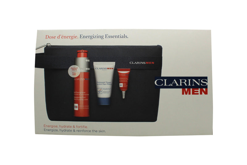 Clarins Men Presentset 50ml Energizing Gel + 3ml Energizing Eye Gel + 30ml Active Face Wash + Väska