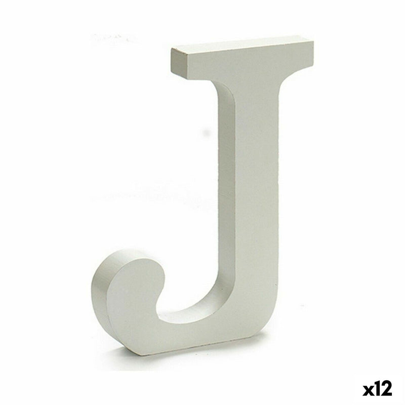 Letter J Wood White (1,8 x 21 x 17 cm) (12 Units)