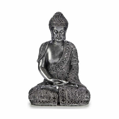 Figura Decorativa Buda Sentado Prateado 17 x 32,5 x 22 cm (4 Unidades)