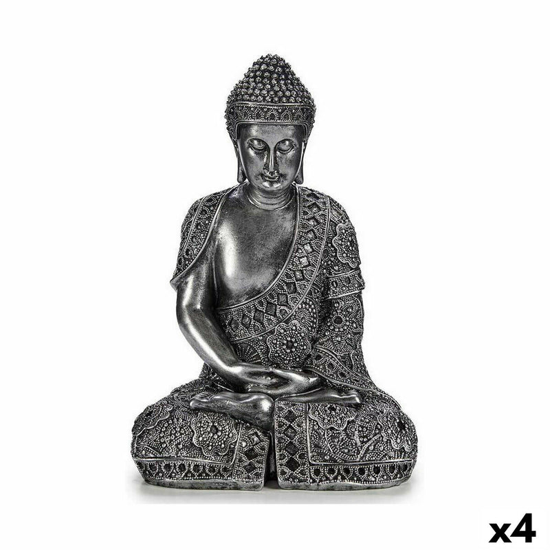 Figura Decorativa Buda Sentado Prateado 17 x 32,5 x 22 cm (4 Unidades)