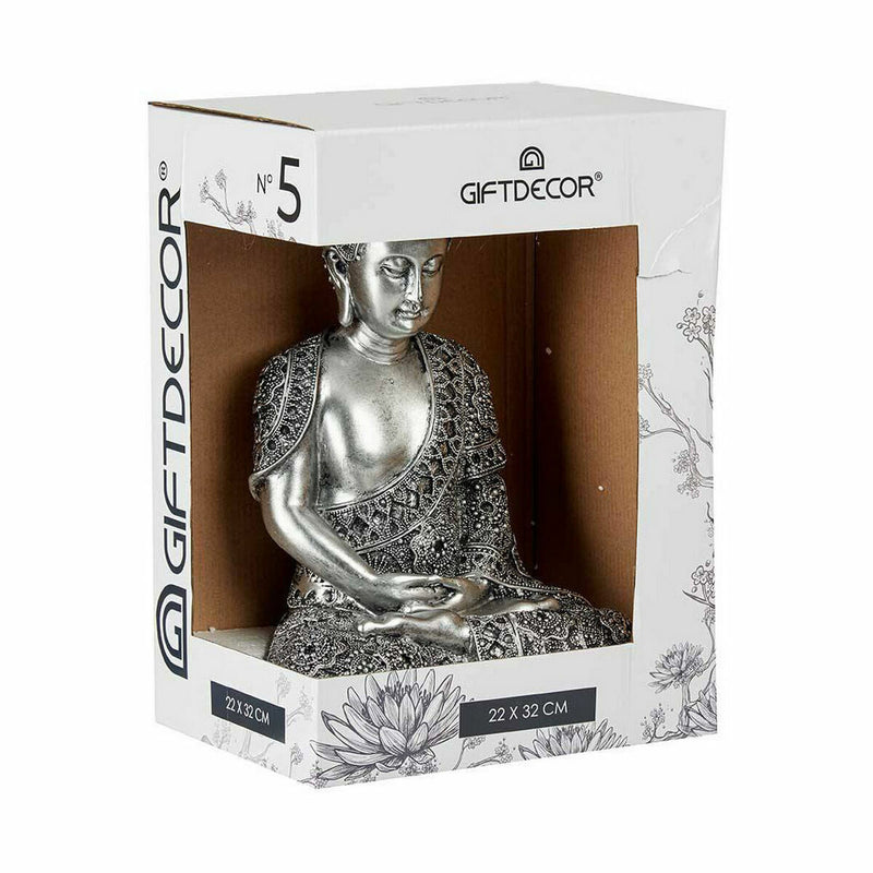 Figurine Décorative Buda Assis Argenté 17 x 32,5 x 22 cm (4 Unités)