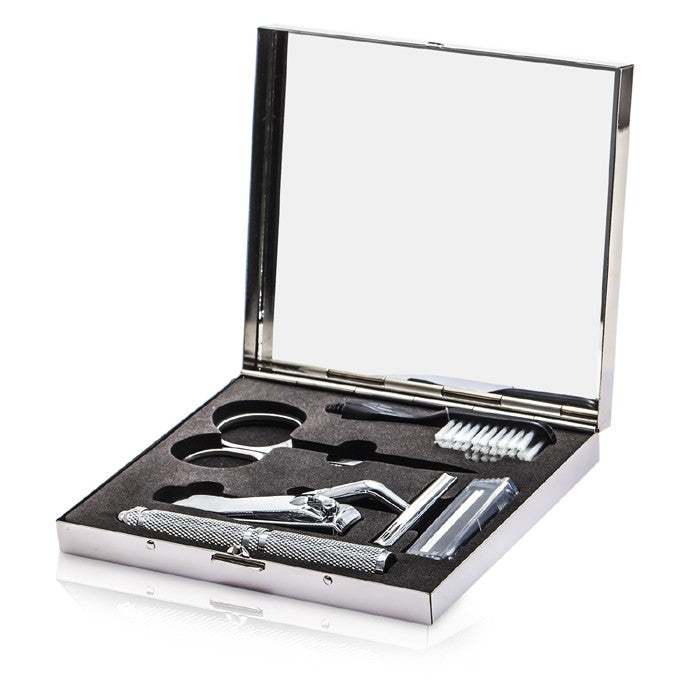 The Well Mannered Groom Kit: Razor + Grooming Scissors + Nail Clipper + Brush + Box - 4pcs+1box