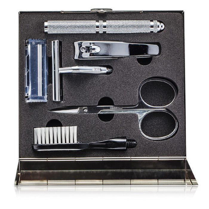 The Well Mannered Groom Kit: Razor + Grooming Scissors + Nail Clipper + Brush + Box - 4pcs+1box