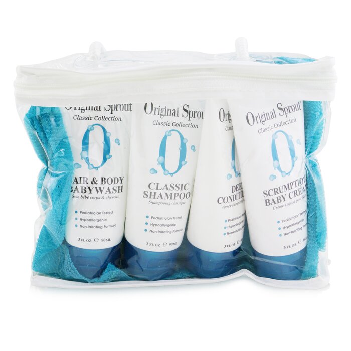 Classic Collection Deluxe Travel Kit: Shampoo 90ml + Conditioner 90ml + Baby Wash 90ml + Baby Cream 90ml + Washcloth 1pc - 4pcs+1Washcloth