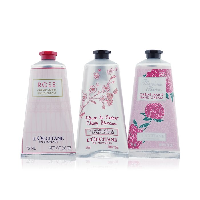 Pink Flowers Hand Cream Collection: Pivoine Flora + Rose + Cherry Blossom - 3x75ml/2.6oz